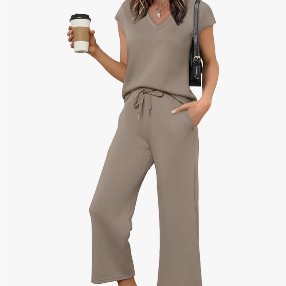 Taupe Wide-Leg Drawstring Set